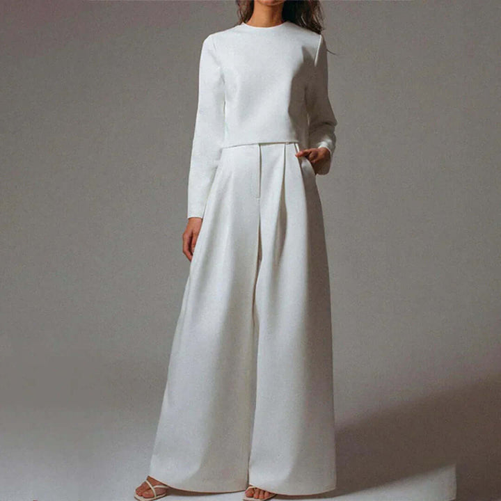 Versatile women's flowy two-piece palazzo set, an elegant matching outfit for casual wear or summer fashion.