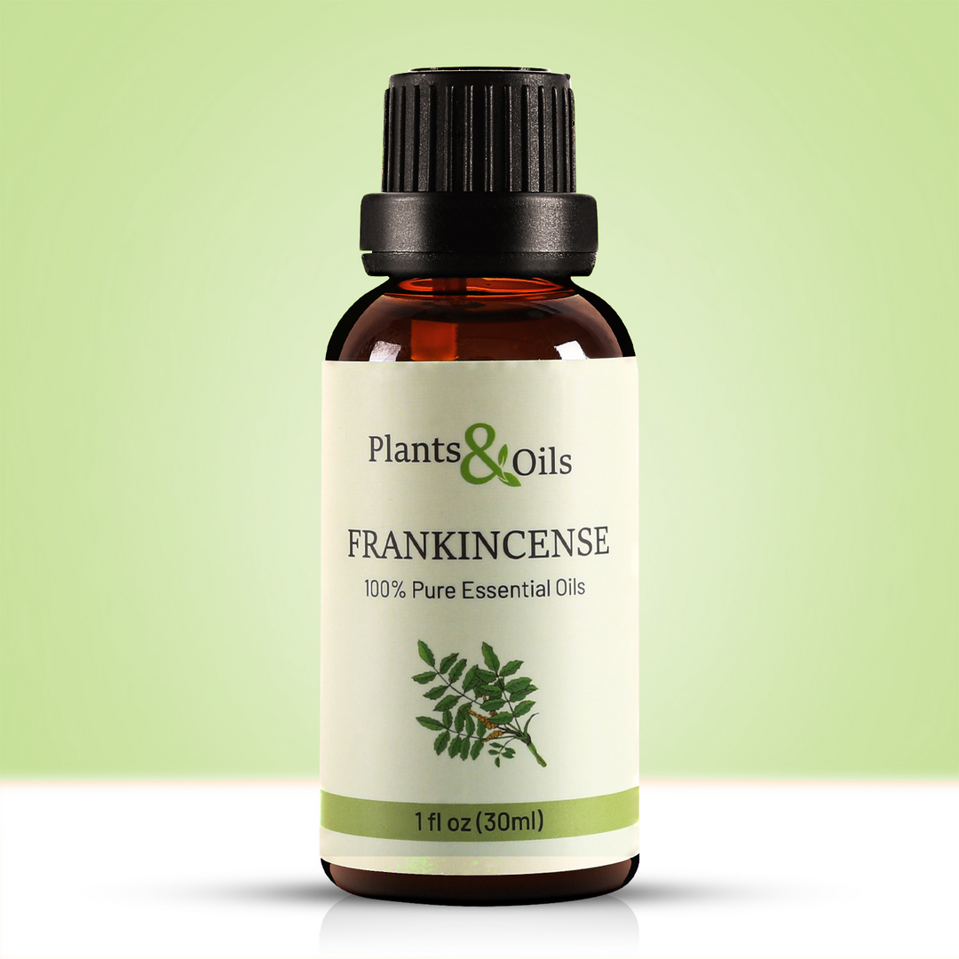 Frankincense Oil Bottle for Pain Relief and Skin Care; glass vial with golden liquid, eco-friendly packaging, soothing remedy