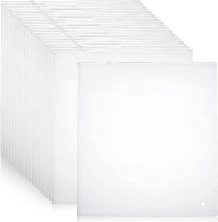 Frosted zip storage bags (20-pack) for garments, reusable plastic clothing protector.