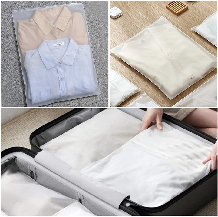 Compact frosted zip garment bags, 20-pack for efficient travel and closet storage.