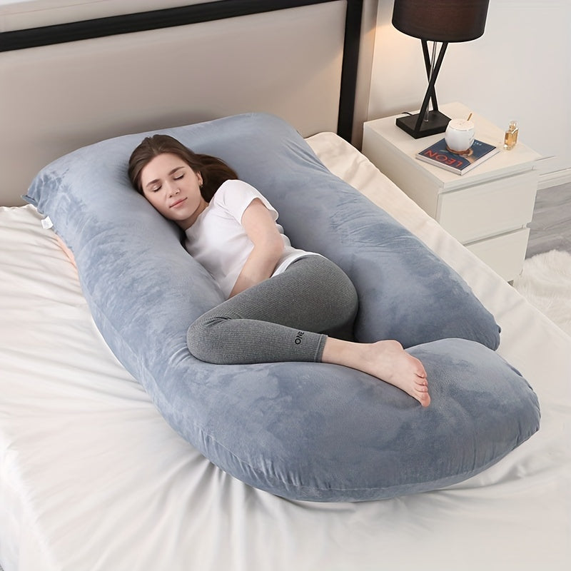 Soft polyester full body pillow designed for pregnant women, ensuring restful sleep & comfort.