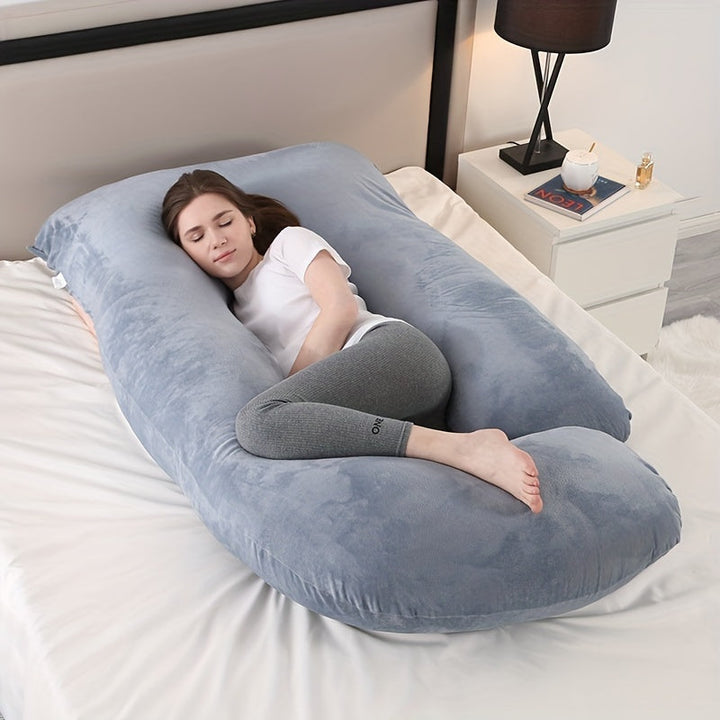 Soft polyester full body pillow designed for pregnant women, ensuring restful sleep & comfort.