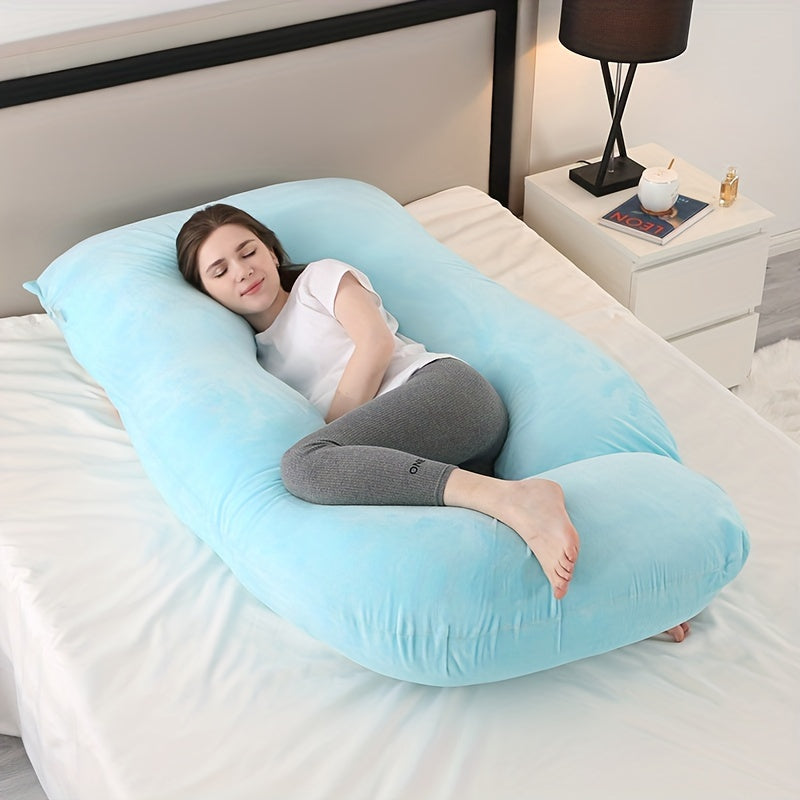 Cozy maternity pillow for side sleepers, providing crucial back & belly support throughout pregnancy.