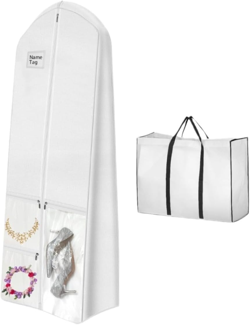 Full-length dustproof wedding dress storage bag for bridal gowns, ensuring premium protection.