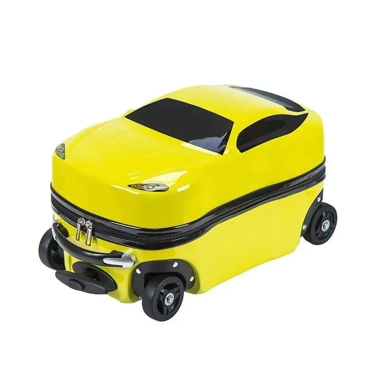 Children's ride-on car design luggage, a hard shell carry-on for fun travel and adventure. Smooth spinner wheels.
