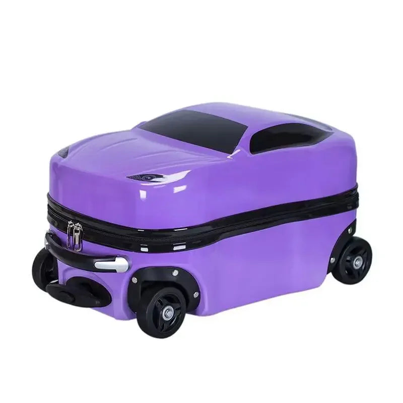 Vibrant car design ride-on suitcase, hard shell travel gear for boys & girls. Makes kids' journeys fun.