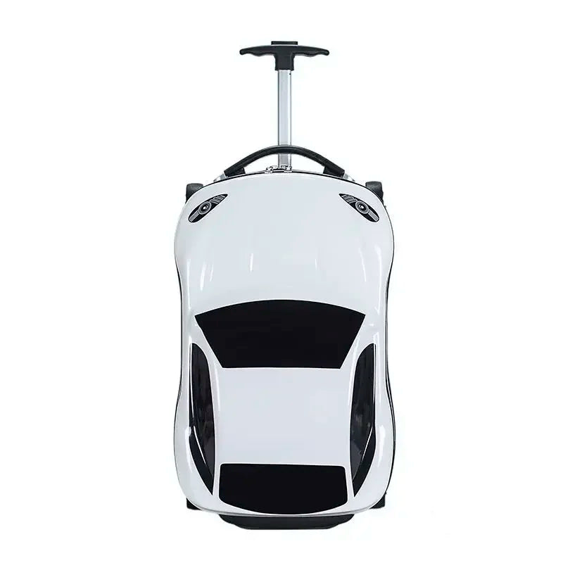 Adventure bag for kids: ride-on hard shell suitcase featuring a playful car design for easy travel.