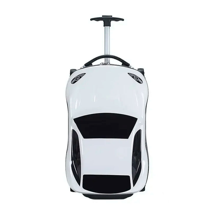 Adventure bag for kids: ride-on hard shell suitcase featuring a playful car design for easy travel.