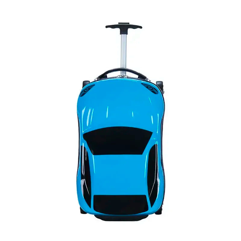 Playful car design hard shell ride-on suitcase. Fun children's luggage, perfect for boys and girls travel.