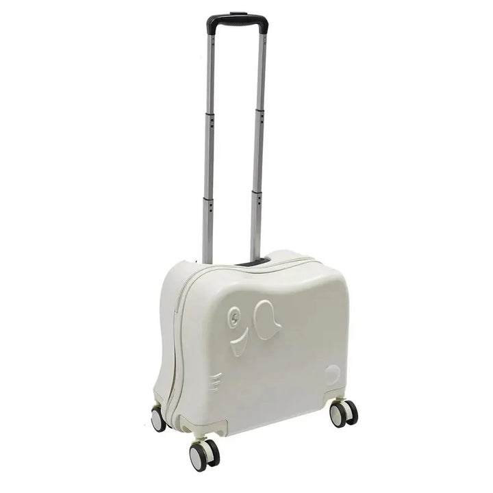 Kids' cartoon elephant carry-on suitcase ready for a fun family vacation or weekend trip.