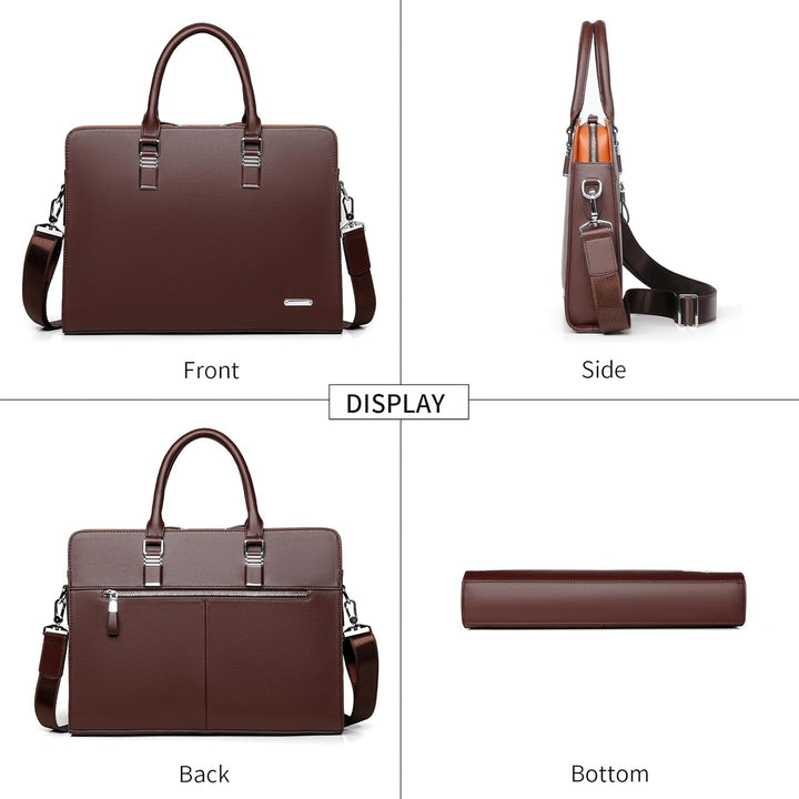Premium genuine leather business briefcase, ideal laptop, work & travel bag.
