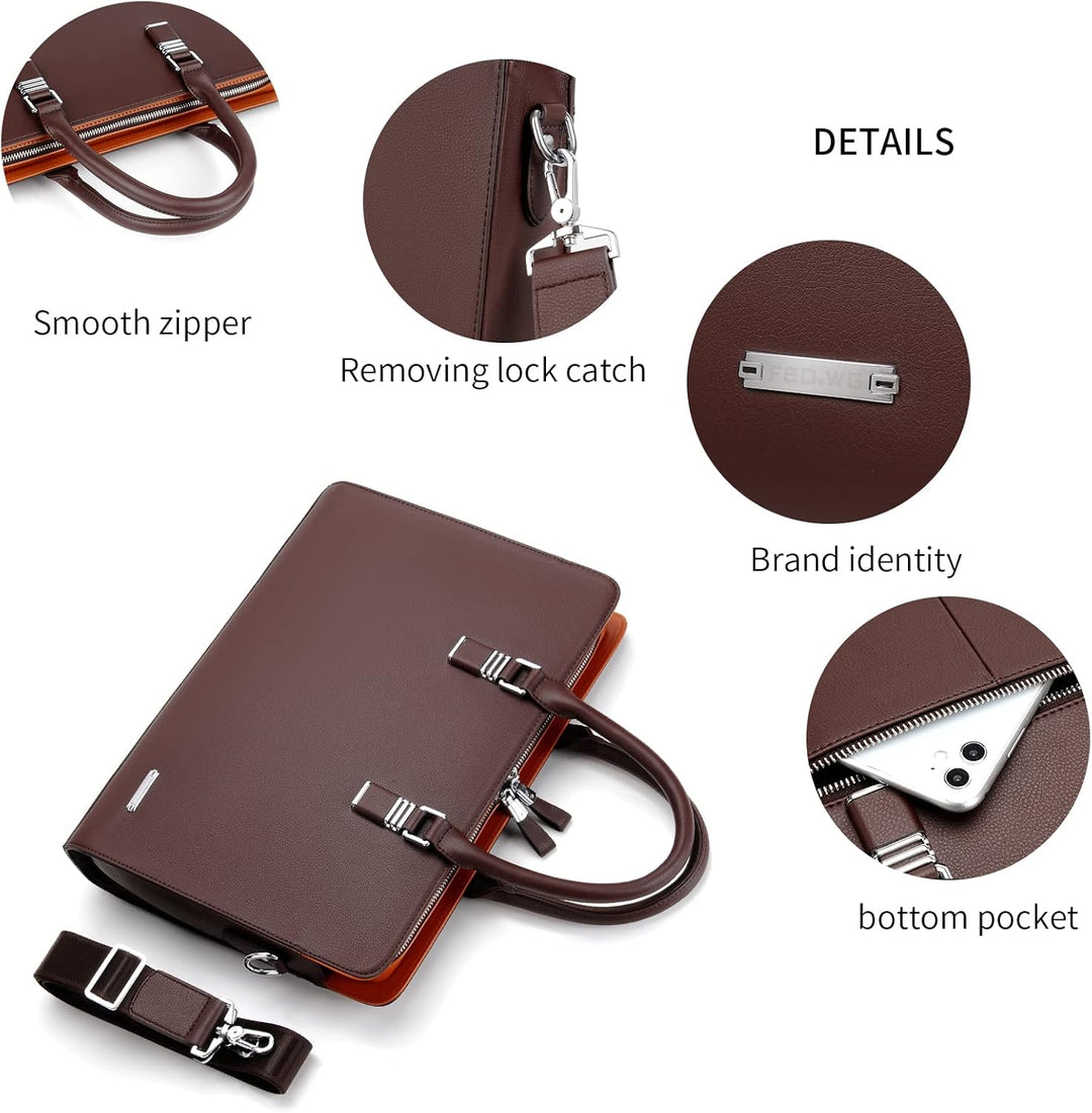 Classic black genuine leather professional business briefcase for executives.