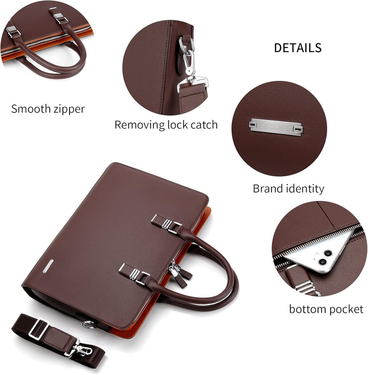 Classic black genuine leather professional business briefcase for executives.