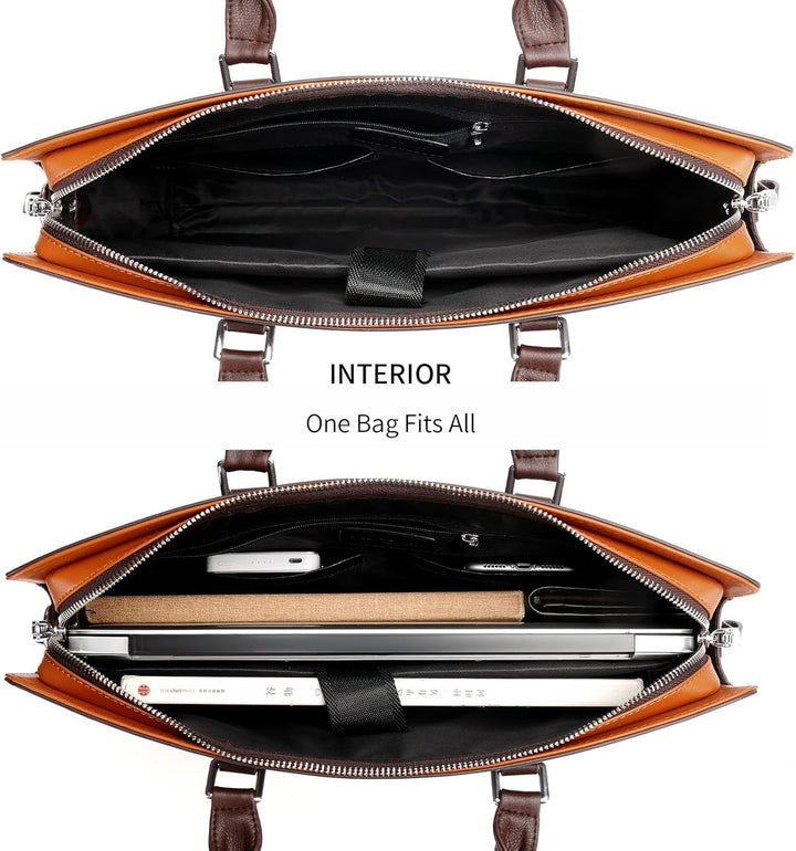 Genuine leather multi-compartment laptop bag for highly organized professionals.