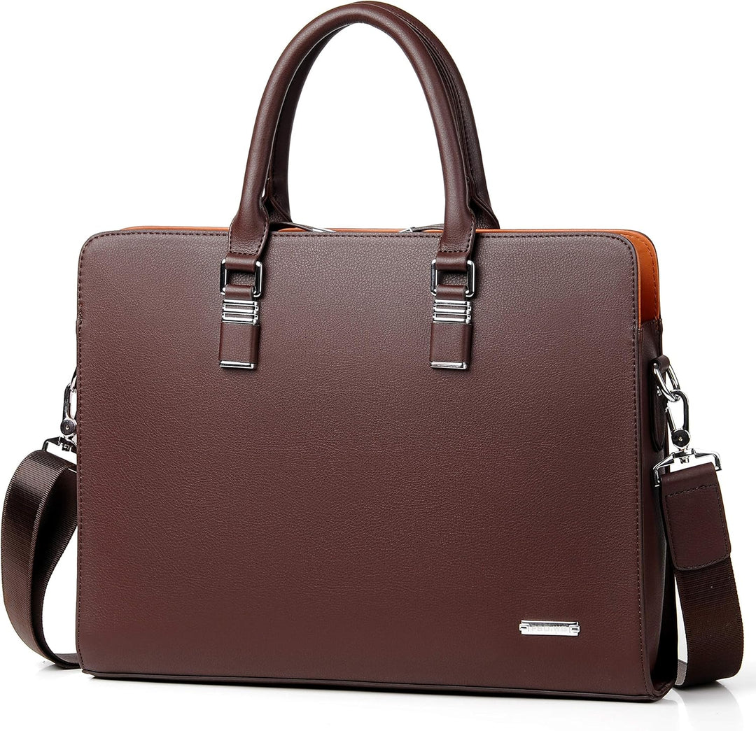 Stylish genuine leather business briefcase with multiple compartments for men & women.
