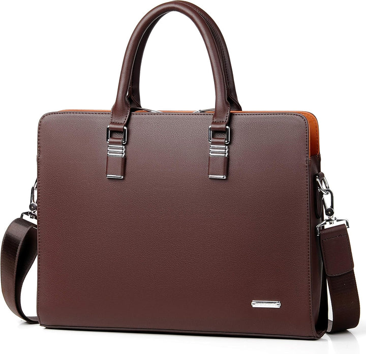 Stylish genuine leather business briefcase with multiple compartments for men & women.