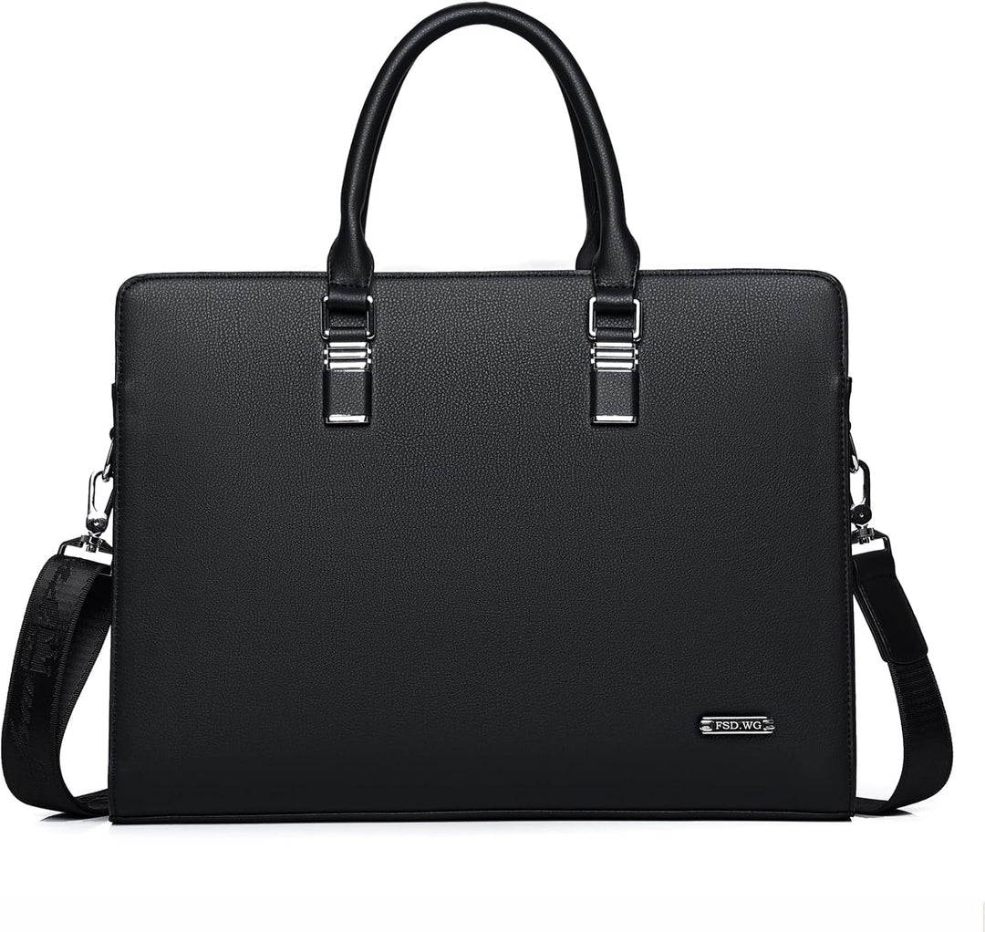 Organized genuine leather professional briefcase for daily commute essentials.