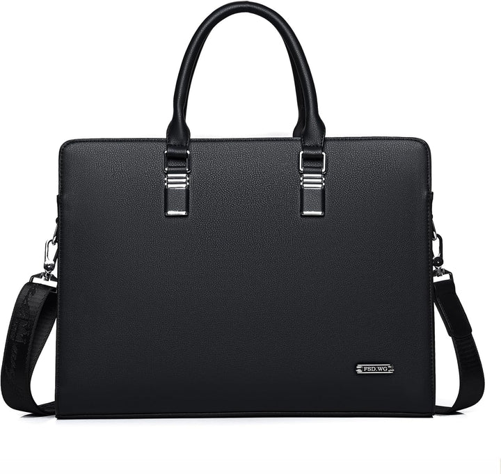 Organized genuine leather professional briefcase for daily commute essentials.