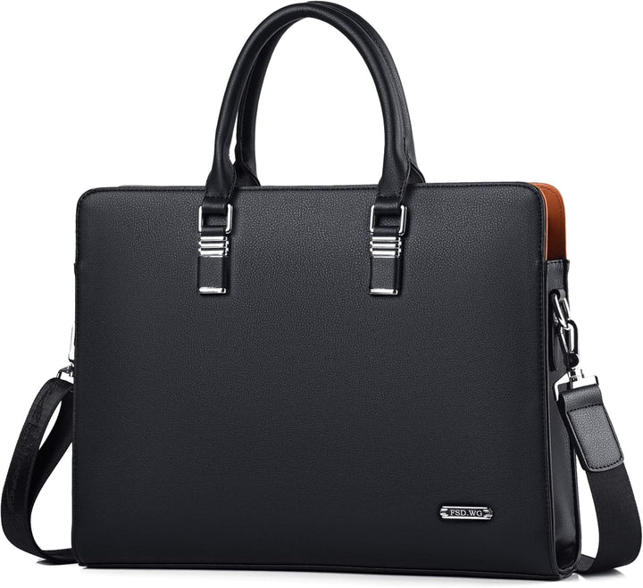 Sleek genuine leather travel briefcase with ample organization for documents & tech.