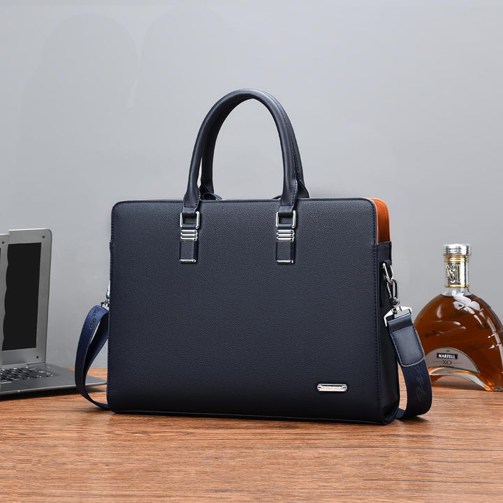 Durable genuine leather commuter bag with a secure padded laptop sleeve.