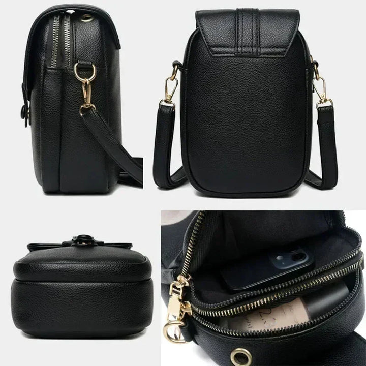 Structured genuine leather vintage shoulder bag, women's classic retro crossbody design.