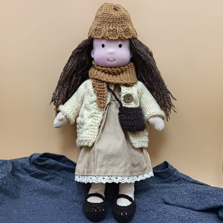 Girls' natural Waldorf doll, a hypoallergenic cuddly toy for imaginative adventures.