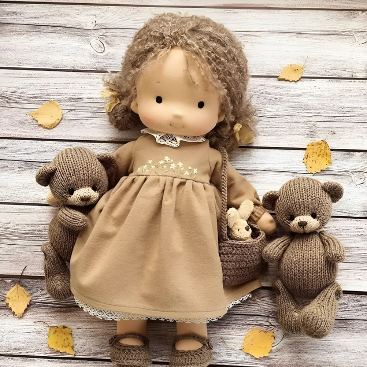 Gentle cotton wool Waldorf doll, a soft and safe companion for your child.