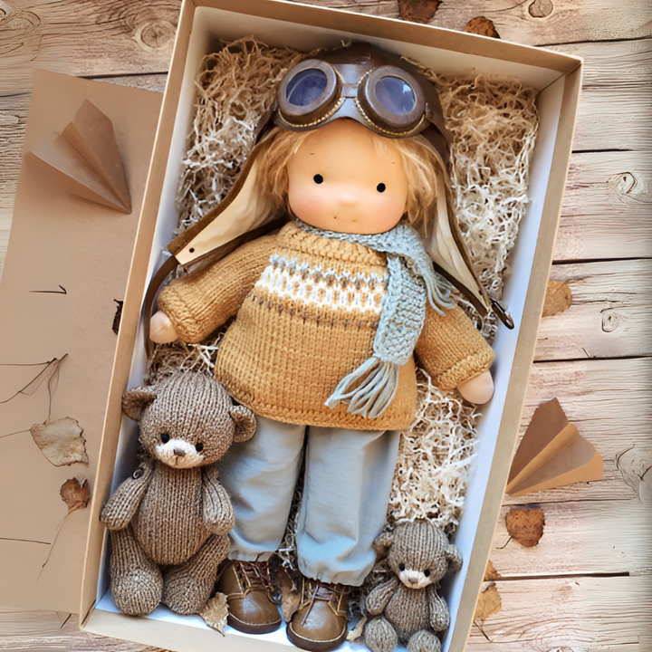 Natural fiber Waldorf cuddly doll, a perfect kids gift for imaginative storytelling.
