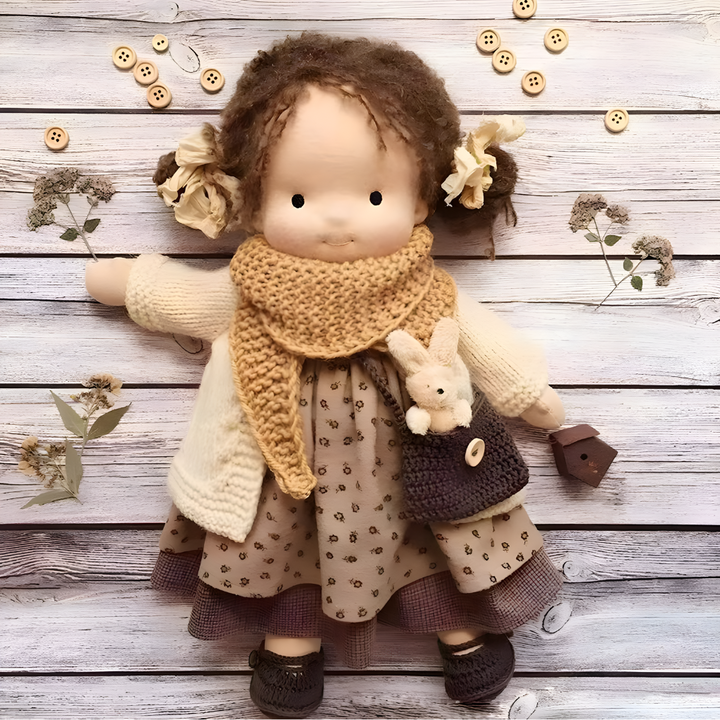 Natural Waldorf doll, a soft plush companion for imaginative role-playing games.