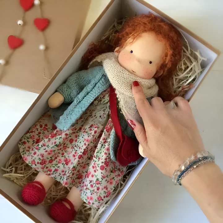 Beautiful handmade Waldorf doll, fostering imagination and emotional intelligence.