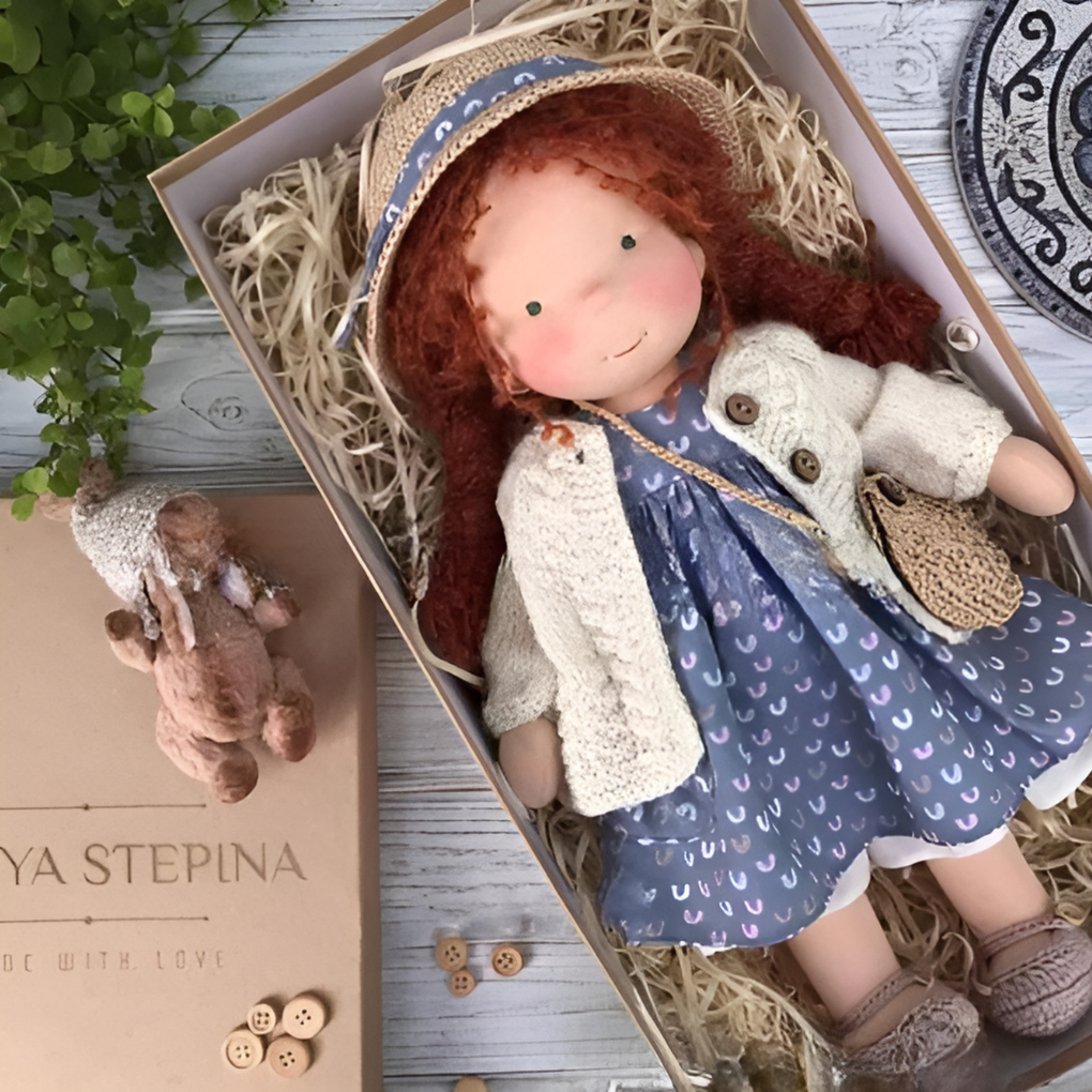 Hypoallergenic handmade Waldorf doll, a safe and soft companion for toddlers.