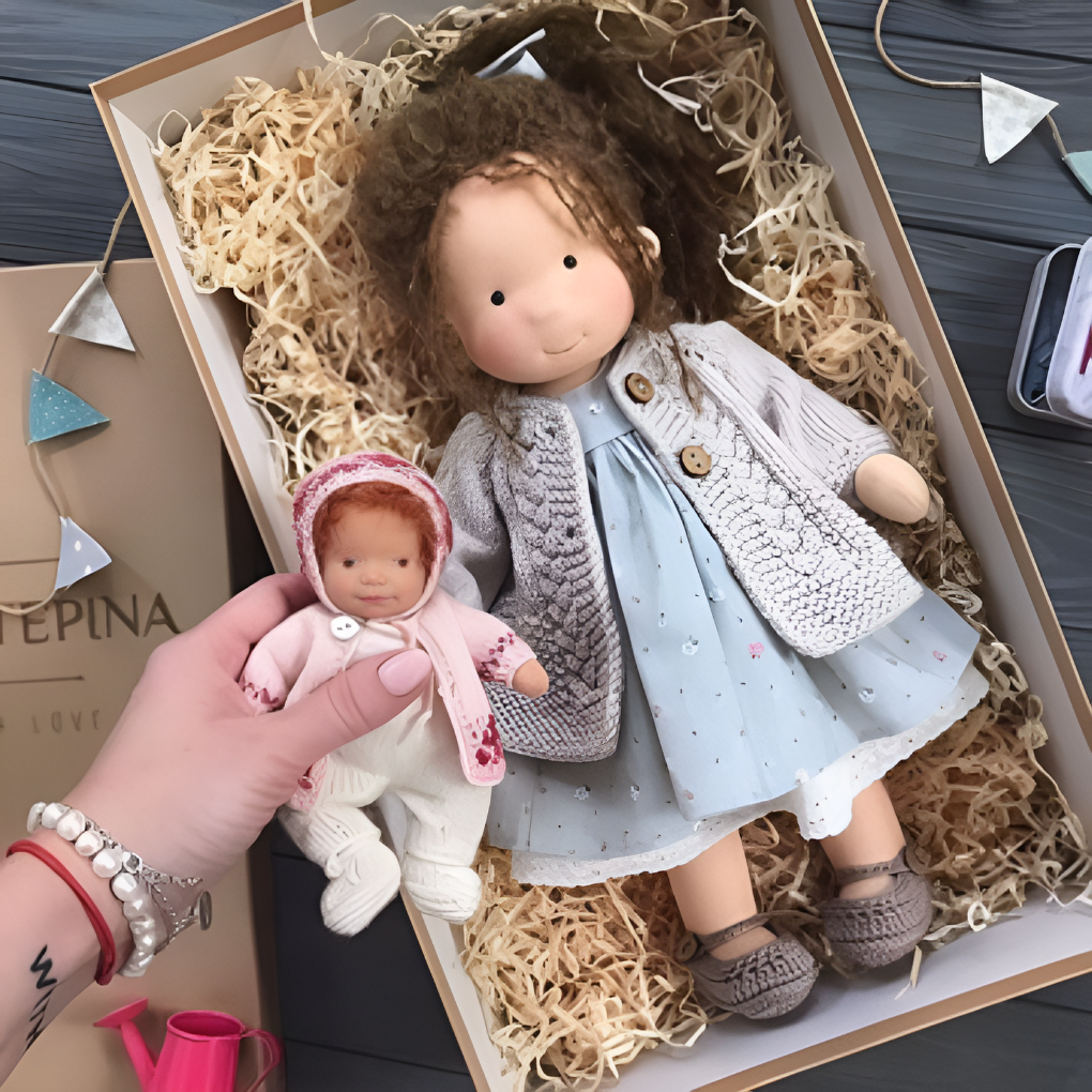 Lovely handmade cuddly doll, a natural Waldorf toy for hours of gentle play.