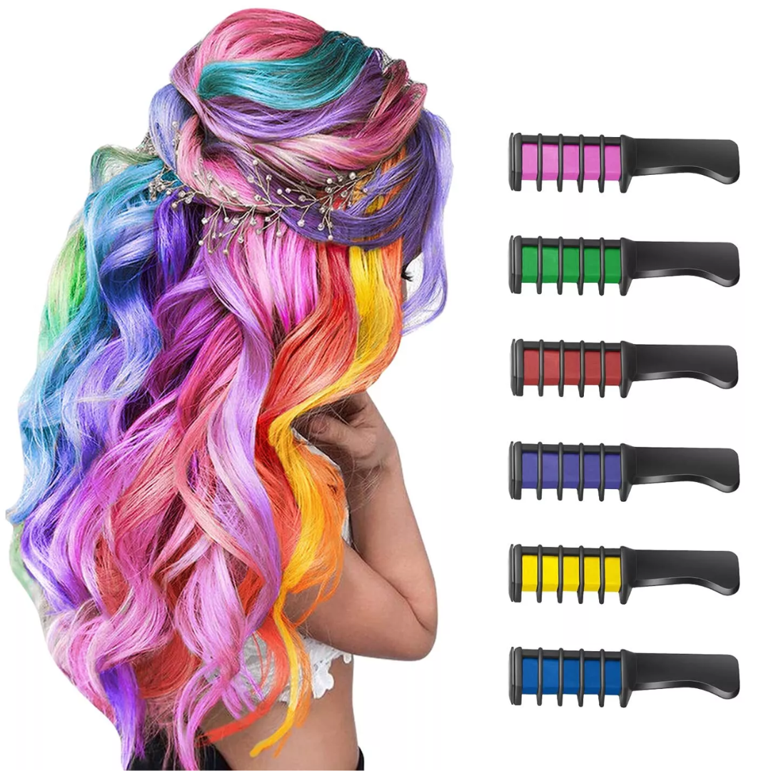 Girls' washable hair chalk comb for fun, temporary colorful hair styling.