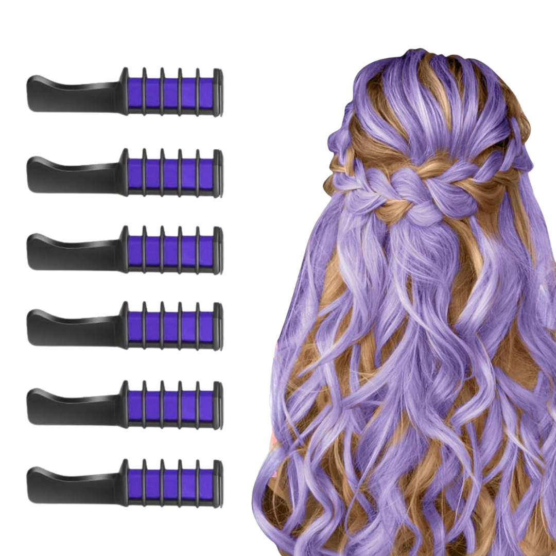 Girls' hair chalk comb, easy temporary color for creative styling & play.