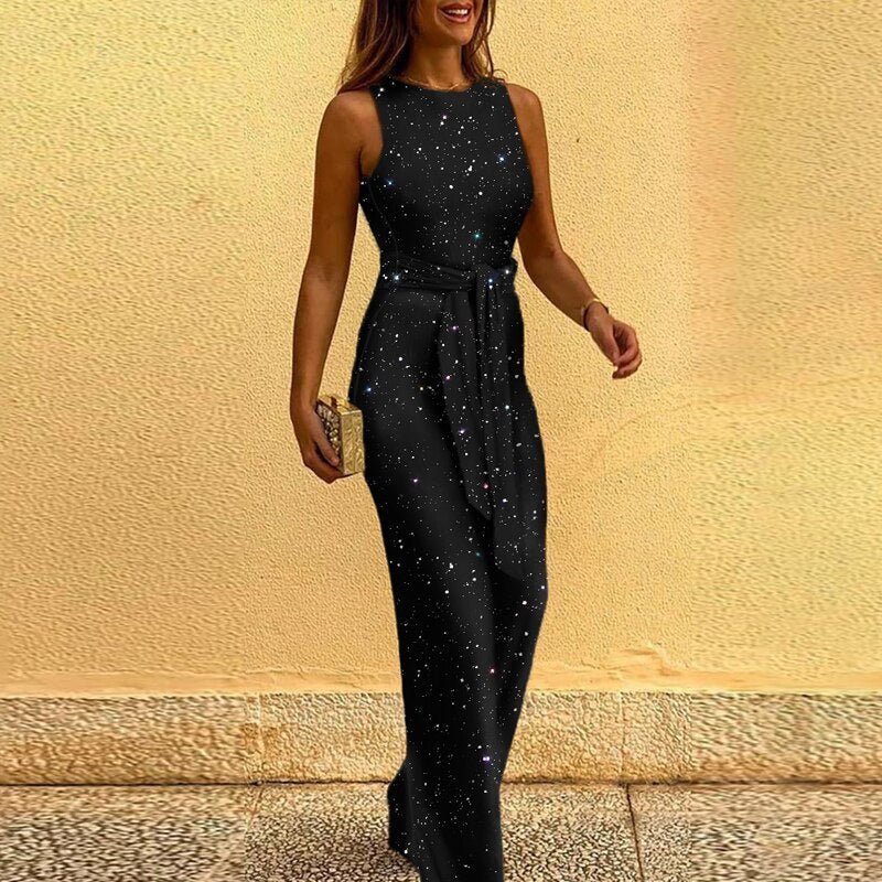 Shimmering sequin women's jumpsuit, ideal for a dazzling party outfit or glamorous eveningwear.