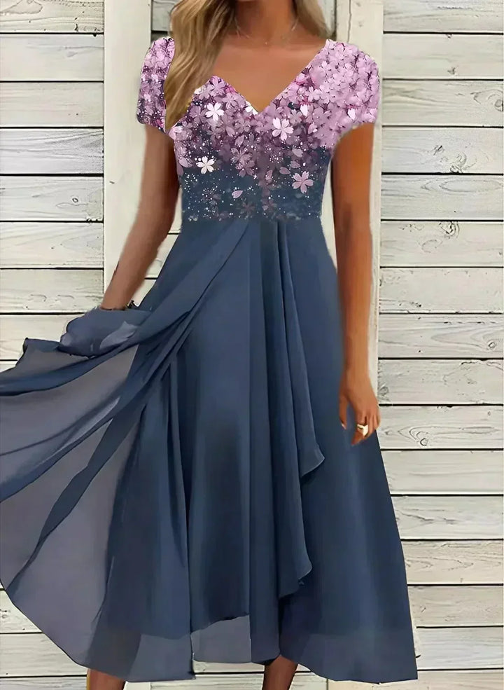 Chic women's evening dress. Elegant, glamorous party wear, perfect for cocktails & formal events. Adaptable style.