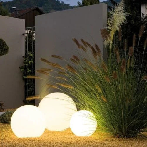 Durable weather-resistant GlowSphere LED garden light, spherical, for long-lasting outdoor ambiance.