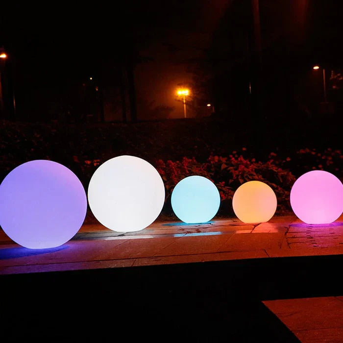 Elegant spherical outdoor lamp, GlowSphere LED, for garden, patio & party lighting.