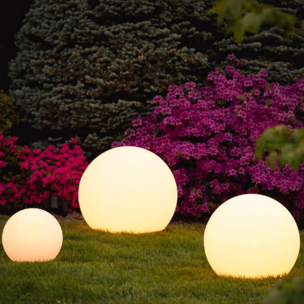 GlowSphere LED spherical garden light, perfect for illuminating pathways and outdoor areas.
