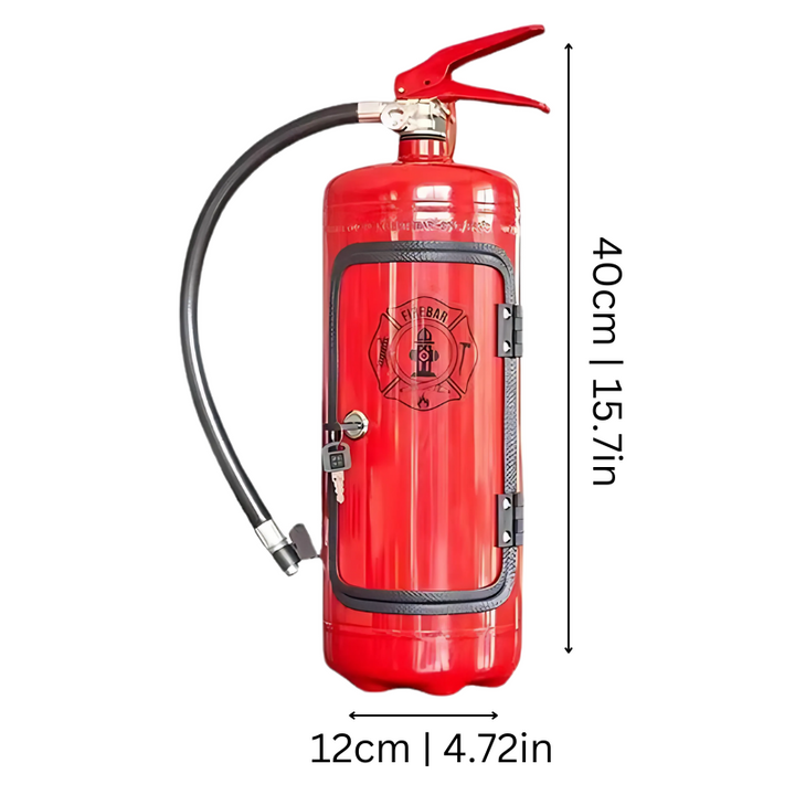 Unique fire extinguisher mini bar, perfect as an industrial home decor piece & novelty gift for liquor storage.