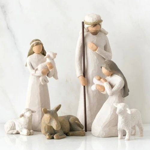 Thoughtful handmade wooden nativity set, 20 pcs, rustic Christian Christmas decor, a meaningful holiday gift.