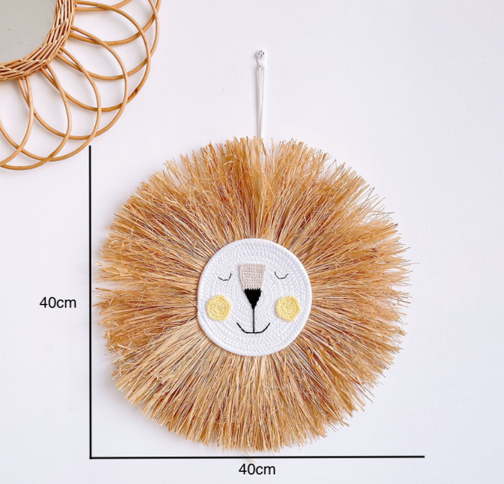 Playful rattan bear wall art, handcrafted animal decor, ideal for children's bedrooms & nurseries.