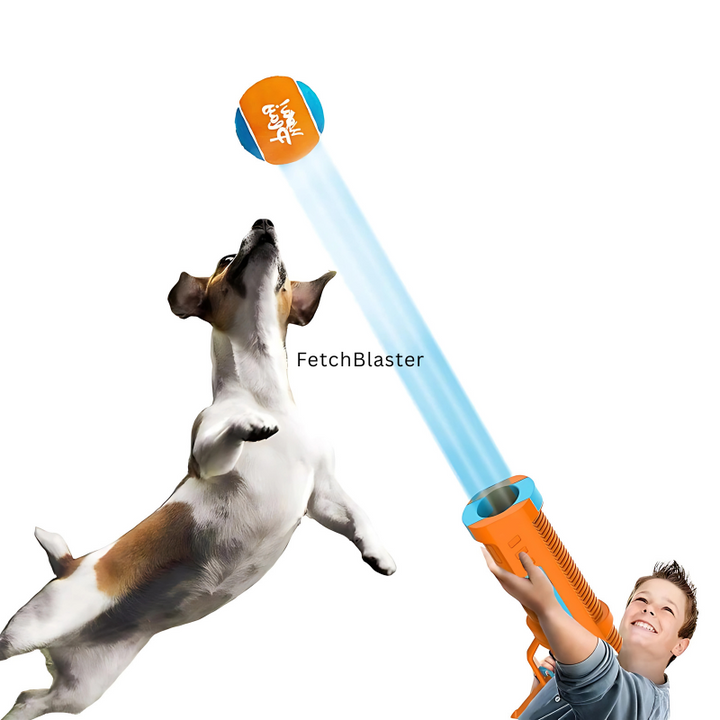"Hands-free dog fetch toy for energetic play, tennis ball launcher, perfect for yard or park, boosts pet activity."