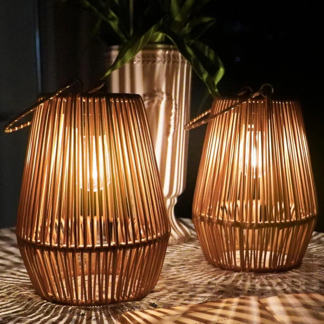 Illuminate your outdoor space with this waterproof handwoven solar garden lantern, perfect landscape light.