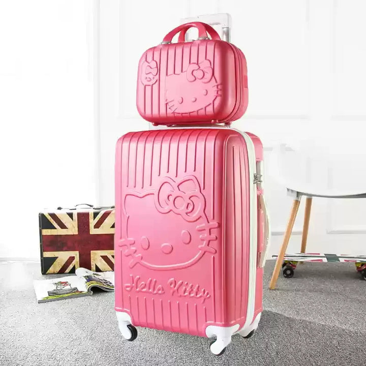 Fun cat design hard shell luggage set. Robust, lightweight, and easy-to-maneuver spinner travel suitcases.