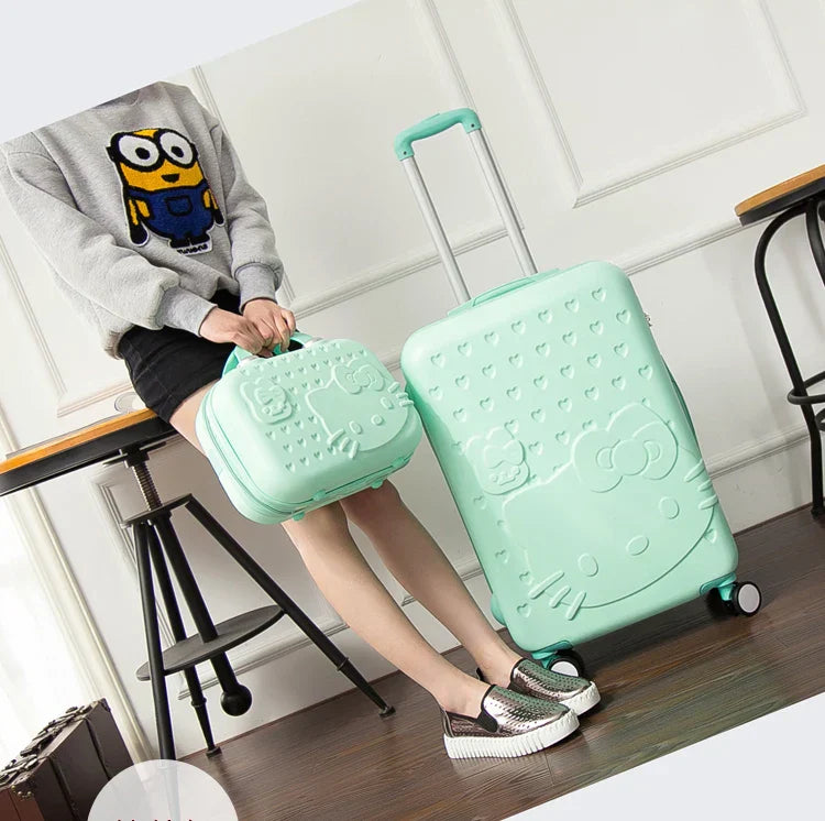 Kyoto cat print hard shell suitcase set. Lightweight, durable carry-on and check-in travel luggage.