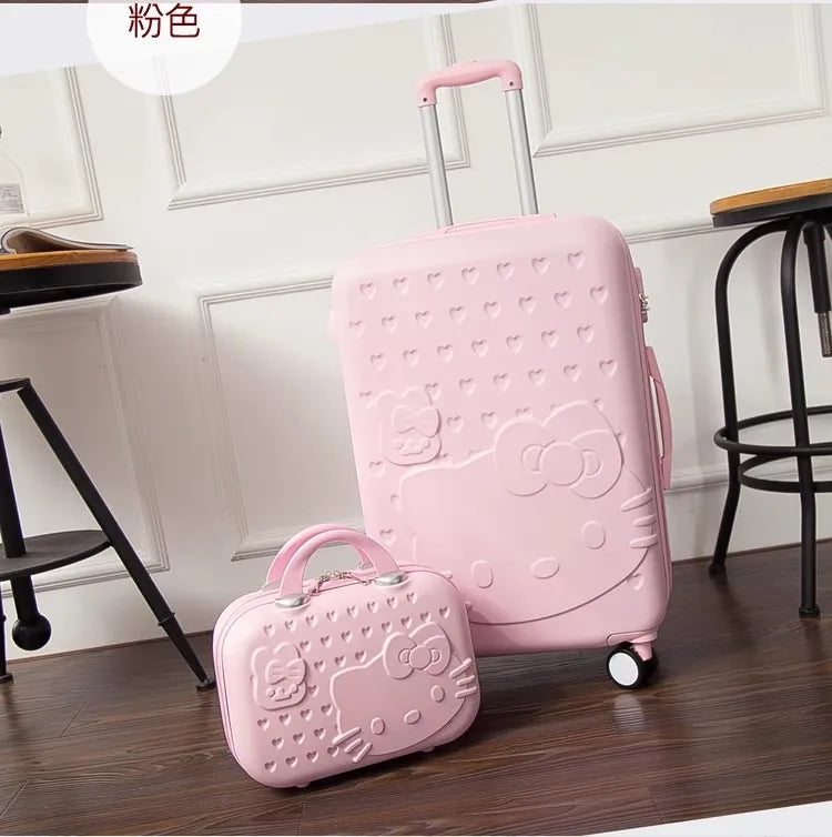 Playful cat design spinner luggage set. Hard shell suitcases for easy, lightweight and durable travel.