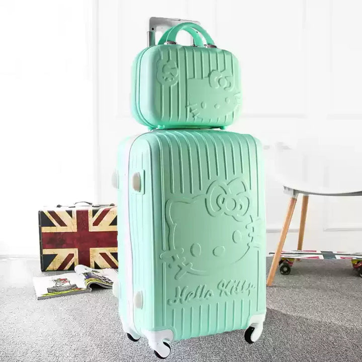 Complete hard shell suitcase set: carry-on & check-in, playful cat print. Durable for all your travels.
