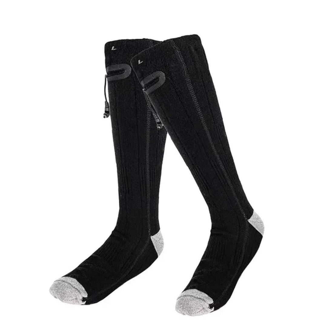 "Heated electric rechargeable warm socks for men and women, grey color, displaying advanced heating technology and comfort."