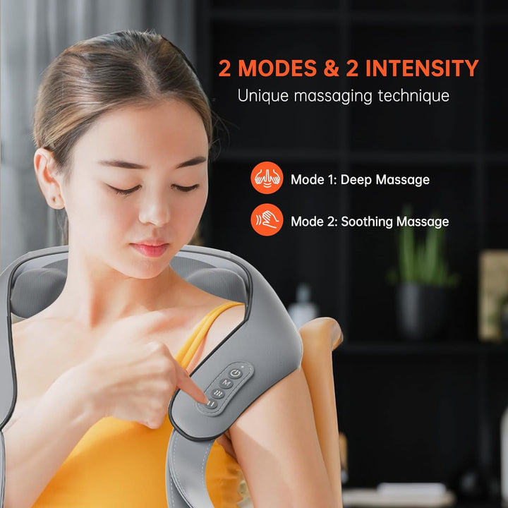 "Heated Shiatsu massage chair with customizable settings for full body relaxation, featuring deep tissue relief."